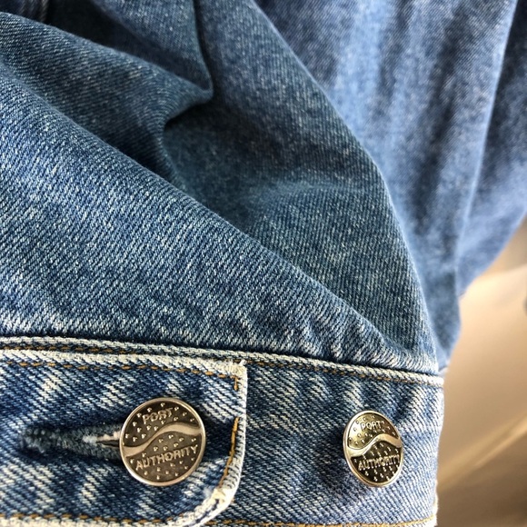 90's Vtg Port Authority Mens Denim Jean Jacket Sz L Trucker Medium Wash Cotton - Picture 8 of 11